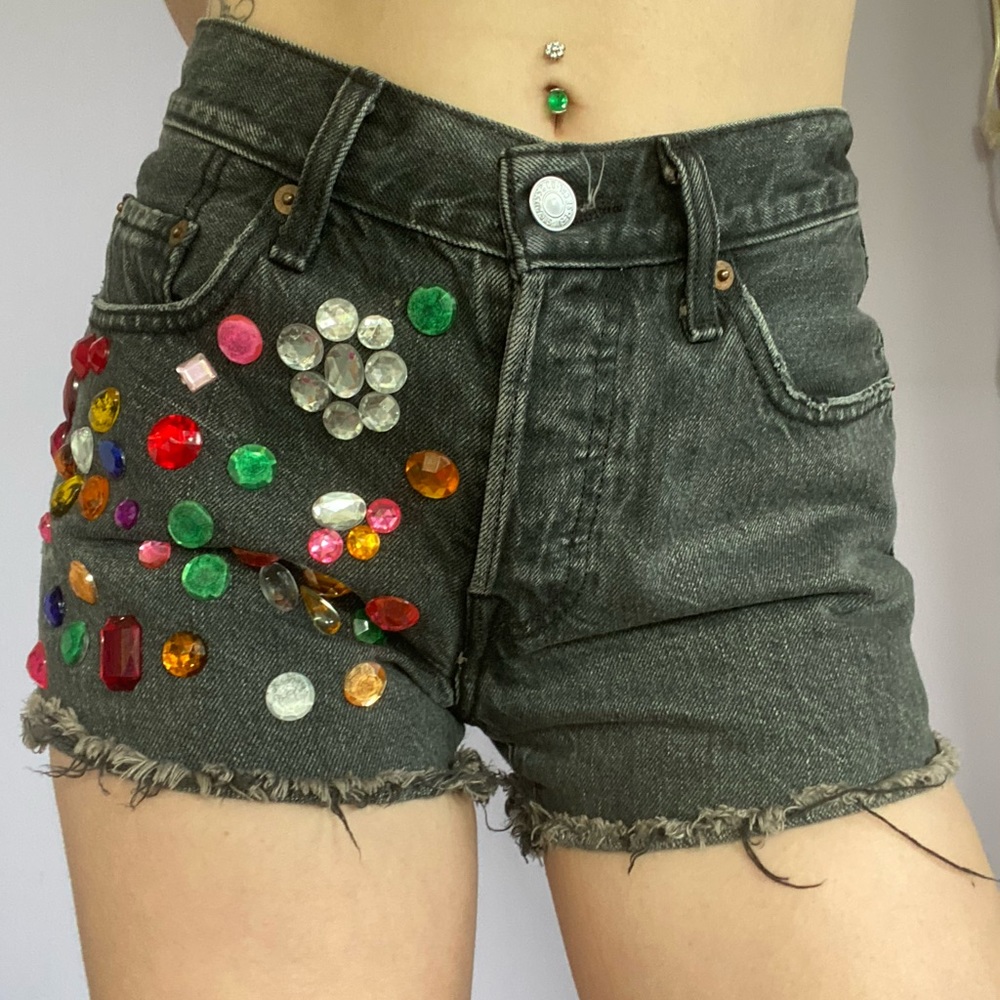 Bedazzled vintage Levis 501 Black Denim Shorts